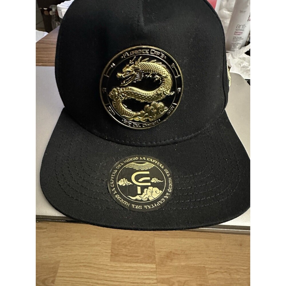 Florence Cap’s La Capital Del Mondo SnapBack Hat Dragon Emblem, Black / Gold